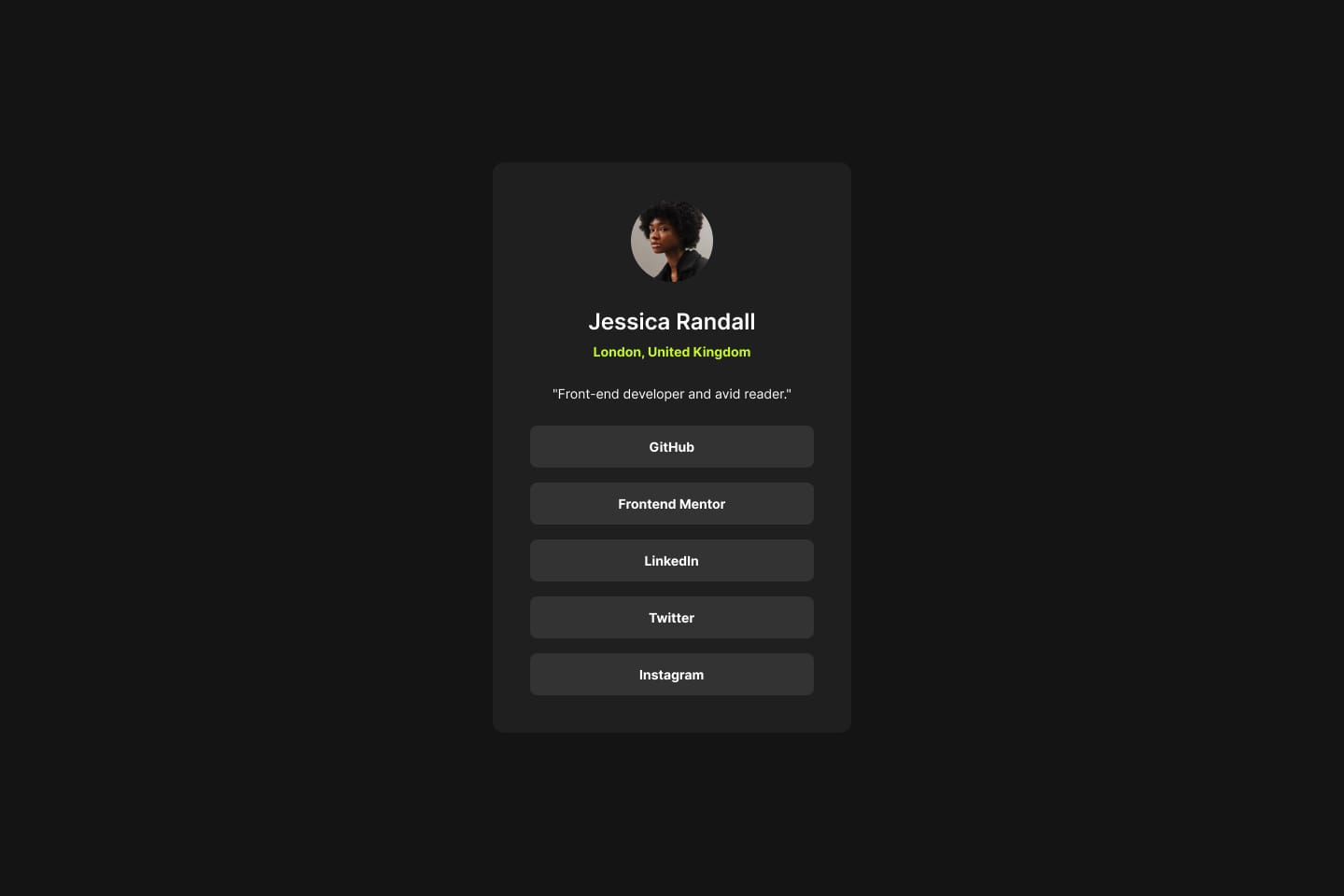 Social links profile Screenshot